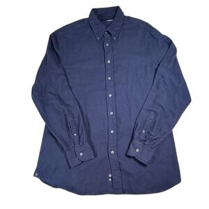 Lardini Button Down Navy Blue Shirt Mens Size 44 Made In Italy Soft Cotton